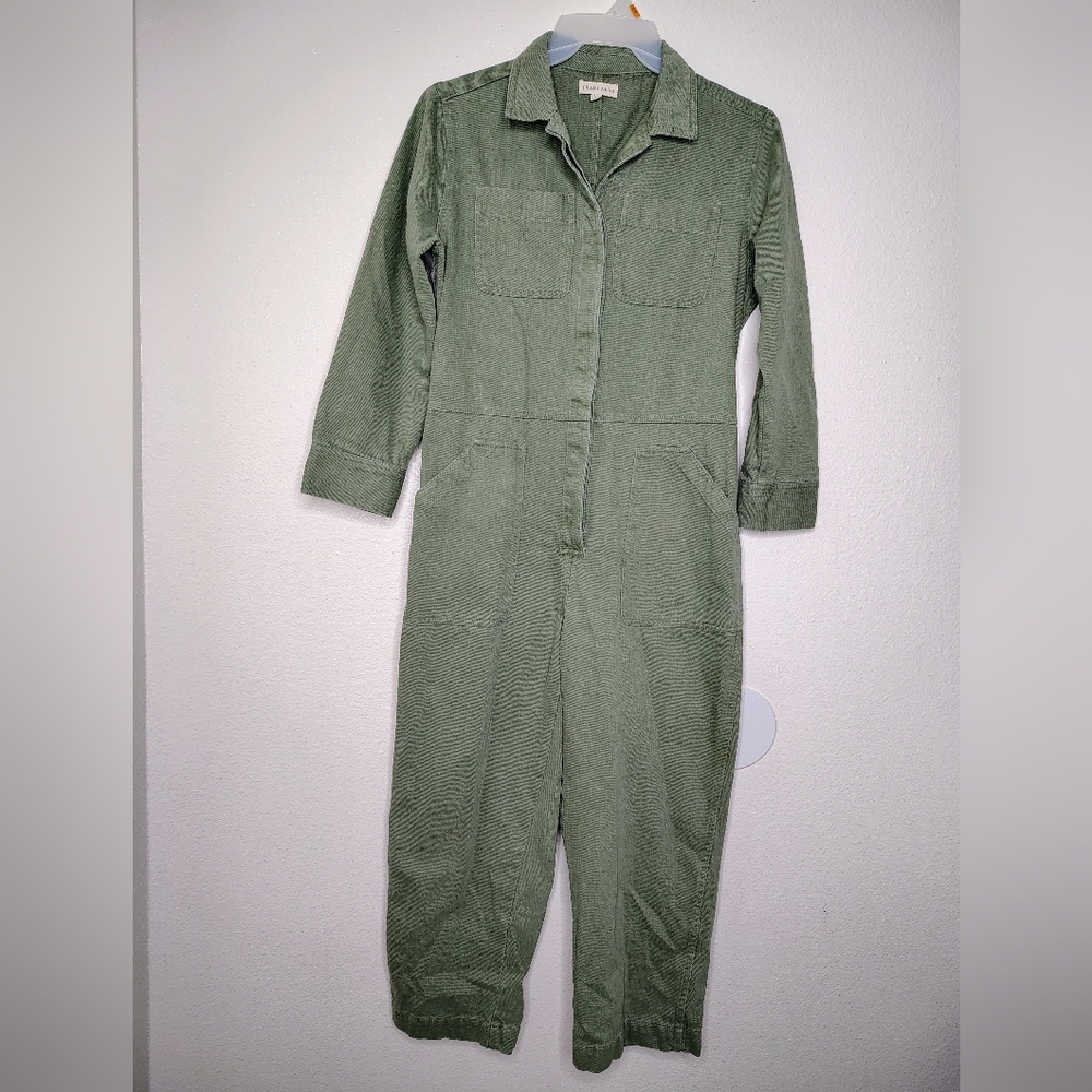 Tradlands Avocado Green Cotton Utility Jumpsuit Sz L - Picture 2 of 16